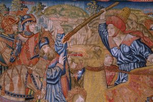 フランダースのタペストリー。 シリーズ道徳：名誉の美徳（De deugd van de Honores、名誉の美徳）。 1520年頃。 詳細 作： Flemish School