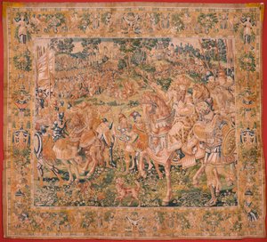フランダースのタペストリー。 シリーズ The Book of Judith. ネブカドネザルの軍隊 (El ejército de Nabucodonosor)。 シリーズ初のタペストリー。 製造オランダ、ブリュッセル?、16 世紀後半。 ファブリック ウール。 場所 バーリの聖ニコラス教会 (mu 作： Flemish School