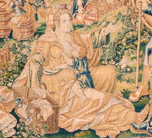 フランダースのタペストリー。 シリーズ The Book of Judith. ホロフェルネスの斬首 (La decapitación de Holofernes)。 シリーズ第7弾のタペストリー。 製造はオランダ、ブリュッセル(?)。 16世紀後半。 ファブリック ウール。 場所 聖ニコラス教会