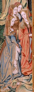 フランダースのタペストリー。 シリーズ ダビデとバテシバの歴史。 David と Bathsheba の結婚 (Casamiento de David y Betsabé)。 シリーズの 2 番目のパネル。 モデル名無し。 メーカー不明、ブリュッセル。 1505. ファブリック ゴールド、シルク、ウール。 作： Flemish School