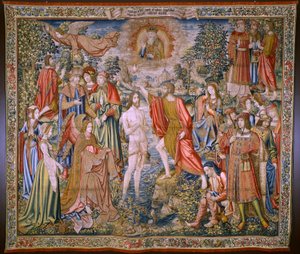 フランダースのタペストリー。 シリーズ 洗礼者聖ヨハネの歴史: キリストの洗礼 (Het doopsel van Christus)。 ブリュッセルのアトリエ。 1515-1520。 作： Flemish School
