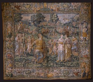 フランダースのタペストリー。 シリーズ：エイブラハムの歴史。 アブラハムの召命 (The Vocation of Abraham)。 1575-1について 作： Flemish School