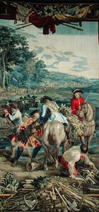 ユドカス・デ・ボスの工房の「軍事学」シリーズから「木を集める」、1715-24年頃（タペストリー 作： Flemish School