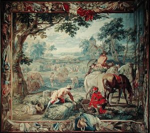 ユドカス・デ・ボスの工房「軍学」シリーズより「収穫」 1715-24年頃（タペストリー 作： Flemish School