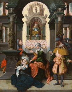 聖アンナと聖ヨアヒムの聖家族、1525年（オークパネルに油彩） 作： Flemish School