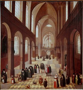 教会の内観 17世紀のフランドル派の絵画 マドリッド、ラザロ・ガルディアノ美術館 作： Flemish School