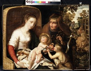 「The Holy Family with John the Baptist as a Boy and Saint Elizabeth」 (The Holy Family with John the Baptist as a Boy and Saint Elizabeth) 17世紀のオランダの学校の絵画 Mikhail Kroshitsky Art Museum, Sevastopol (Sevastopol) ウクライナ 作： Flemish School
