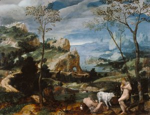 水星とアーガスのある風景、1570年頃 作： Flemish School