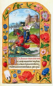 MS 1058-1975 f.173r聖ジョージとドラゴン、時間の書（おそらくブルージュ）、c.1500-05 作： Flemish School