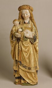 マドンナと子供、メッヘレンの学校、1500年頃（ポリクローム＆金色のオーク） 作： Flemish School