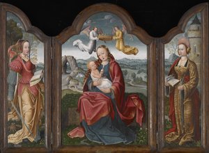 マドンナと子供、聖バーバラと聖キャサリン、1520年頃（パネルに油彩） 作： Flemish School