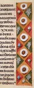 Ms.1058-1975, f.16r: 1500年頃の時祷書に描かれた花の縁飾りの詳細（ヴェラム製 作： Flemish School