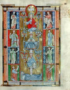 MS 340 fol.11rアバインネヒンのラバナウスM.（c.780-856）による聖十字架の賛美からのジェシーの木 作： Flemish School