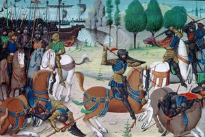 Ms 5089-90ヘイスティングスの戦い、1066年10月14日、David Aubert著、Chronique des Empereurs 作： Flemish School