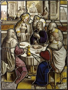 パネル、おそらくパリサイ人サイモンと夕食時にキリストを描いたもの 作： Flemish School