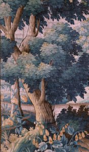 教区教会 (聖ヴァルブルガ教会)。 フランダースのタペストリー「Verdure」。 アウデナールデ。 17世紀末から18世紀初頭。 教会 Sint-Walburgakerk Oudenaarde の所有物。 作： Flemish School