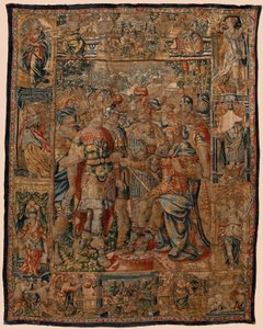 タペストリーの教区博物館 (Museo Parroquial de Tapices de Pastrana)。 フランダースのタペストリー。 若いアレクサンダーから父親のフィリップへ (El joven Alejandro ante su padre Filipo)。 ブリュッセル。 16世紀。 328×407cm。 作： Flemish School