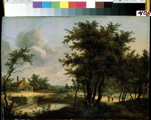 「オランダの田舎の風景」（オランダの風景）。 17世紀のオランダ派の無名の絵画。 Mikhail Kroshitsky Art Museum、セヴァストポリ (セヴァストポリ) ウクライナ 作： Flemish School