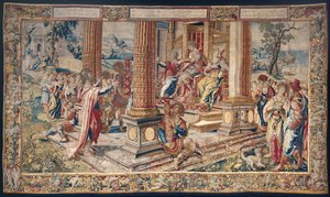 ポーチウスフェストゥス、ヘロデアグリッパ王とその妹ベレニスの前のセントポール、1520年頃（ウール＆シルク） 作： Flemish School