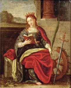 アレクサンドリアの聖カタリナ（銅に油彩） 作： Flemish School