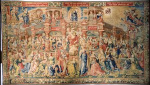 神の知恵の宮廷に到着したプルーデンスを描いたタペストリー（ブリュッセルより 作： Flemish School