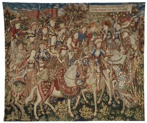 ヘラクレスとオリンポス山の仲間たちが描かれたタペストリー、トゥルネー製と思われる、1465-70年頃（ウール、絹） 作： Flemish School
