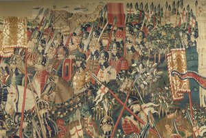 ポルトガル王アルフォンソ5世の征服を描いたタペストリー（Conquistas de Alfonso V de Portugal）、トゥルナイ。詳細(ウールとシルク)