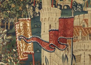ポルトガル王アルフォンソ5世の征服を描いたタペストリー（Conquistas de Alfonso V de Portugal）、トゥルナイ。詳細(ウールとシルク) 作： Flemish School