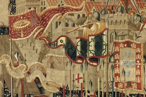 ポルトガル王アルフォンソ5世の征服を描いたタペストリー（Conquistas de Alfonso V de Portugal）、トゥルナイ。詳細(ウールとシルク) 作： Flemish School