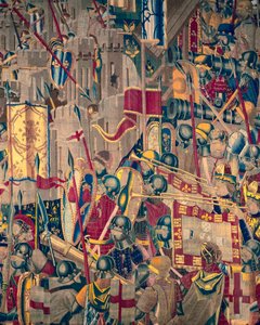 ポルトガル王アルフォンソ5世の征服を描いたタペストリー（Conquistas de Alfonso V de Portugal）、トゥルナイ。詳細(ウールとシルク) 作： Flemish School