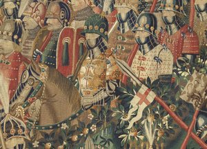 ポルトガル王アルフォンソ5世の征服を描いたタペストリー（Conquistas de Alfonso V de Portugal）、トゥルナイ。詳細(ウールとシルク)
