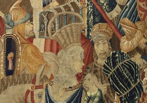 ポルトガル王アルフォンソ5世の征服を描いたタペストリー（Conquistas de Alfonso V de Portugal）、トゥルナイ。詳細(ウールとシルク) 作： Flemish School