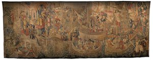 ポルトガル王アルフォンソ5世の征服を描いたタペストリー（Conquistas de Alfonso V de Portugal）、トゥルナイ。詳細(ウールとシルク)