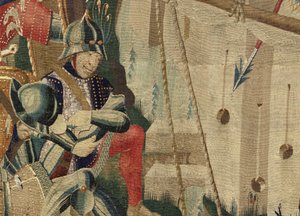 ポルトガル王アルフォンソ5世の征服を描いたタペストリー（Conquistas de Alfonso V de Portugal）、トゥルナイ。詳細(ウールとシルク) 作： Flemish School