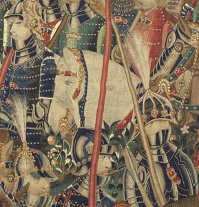 ポルトガル王アルフォンソ5世の征服を描いたタペストリー（Conquistas de Alfonso V de Portugal）、トゥルナイ。詳細(ウールとシルク) 作： Flemish School