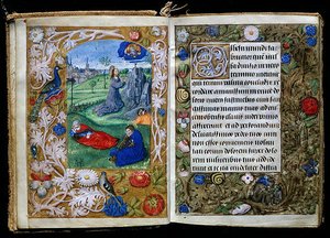 庭園の苦悩」スタッフォードの祈祷書からの細密画（ベラム製）