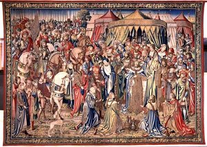 王家の記章の贈呈 ダビデとバテシバのタペストリー 1510-15年頃（タペストリー） 作： Flemish School