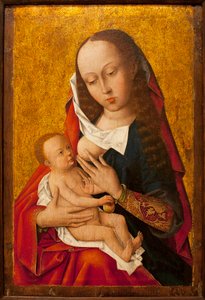 聖母子像-フランドルの巨匠の絵画、木に油彩、1475-1500年頃（聖母子像、フランドルの巨匠不明、パネルに油彩、1475-1500年頃）-リスボン（ポルトガル）の古代美術博物館 作： Flemish School