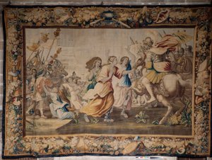 大聖堂 (Catedral de Santa María de Sigüenza)。 大聖堂コレクション。 フランダースのタペストリー。 ローマの歴史（？）。 署名：「BB D EGGERMANS. イアン・ル・クレール、D・エッガーマンズ」. ブリュッセル。 17世紀初頭。 作： Flemish School