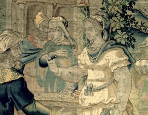 ジェスロの娘たちはモーセとの出会いについて父親に話します（181718の詳細） 作： Flemish School