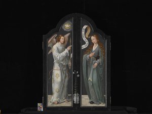 聖母子、聖バーバラ、聖キャサリンとのトリプティク（木に油彩） 作： Flemish School