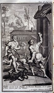 ユリシーズはユーミー牧師の家に到着するが、犬にむしられてしまうかもしれない。1731年にアムステルダムで出版された『L