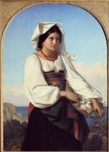 花を身につけた少女 フェリックス・ジョセフ・バリヤス（1822-1907）の絵画 1846年 ナント、ボザール美術館（Musee des Beaux Arts 作： Félix Joseph Barrias