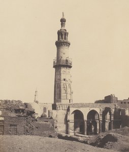 Djirdjeh、ナイル川の端にある遺跡のモスク、1851-52、1853-54 を印刷。 作： Félix Teynard