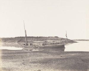 Louksor、Petit Bras du Nile - Voyageurs Barque、1851-52、1853-54 に印刷。 作： Félix Teynard