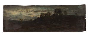 バルビゾン、夕方、19世紀後半、木に油彩 作： Félix Ziem