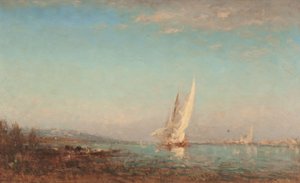 マルティーグ、白い帆、1890年から1895年の間（木に油彩） 作： Félix Ziem