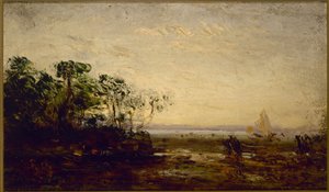 マルティーグ、黄昏の効果、1850年から1900年の間（木に油彩） 作： Félix Ziem