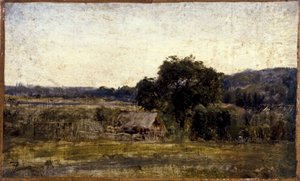 茅葺きのコテージ、1850年から1860年の間（油彩、紙、キャンバス）