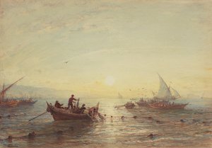 マルセイユ近くの海岸沖のサンライズでのマグロ釣り 作： Félix Ziem